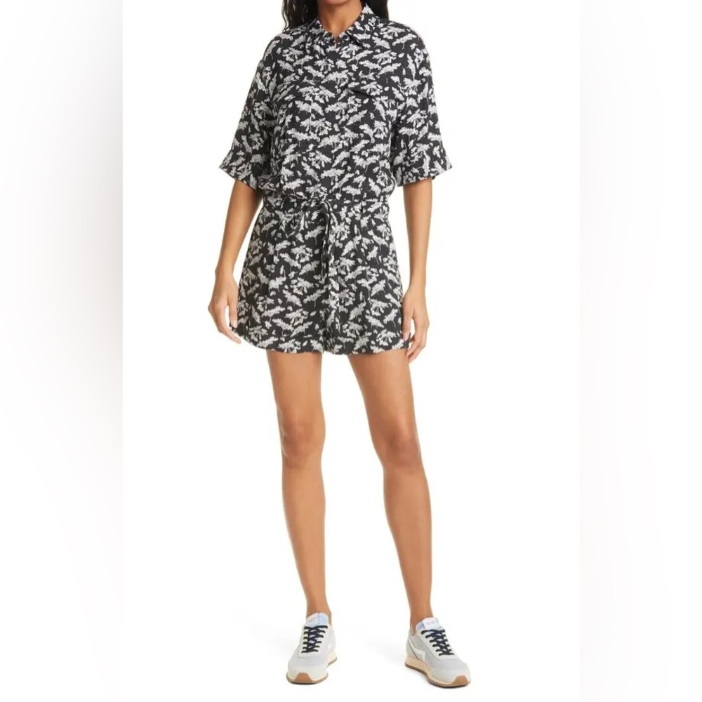 NWT Rag + Bone Black & White Floral Surplus Romper Short Sleeve $425 Size 6 - Picture 2 of 7